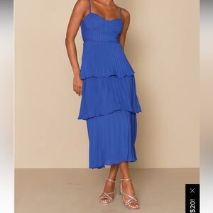 Lulus Cascading Crush Cobalt Blue Tiered Bustier Midi Dress